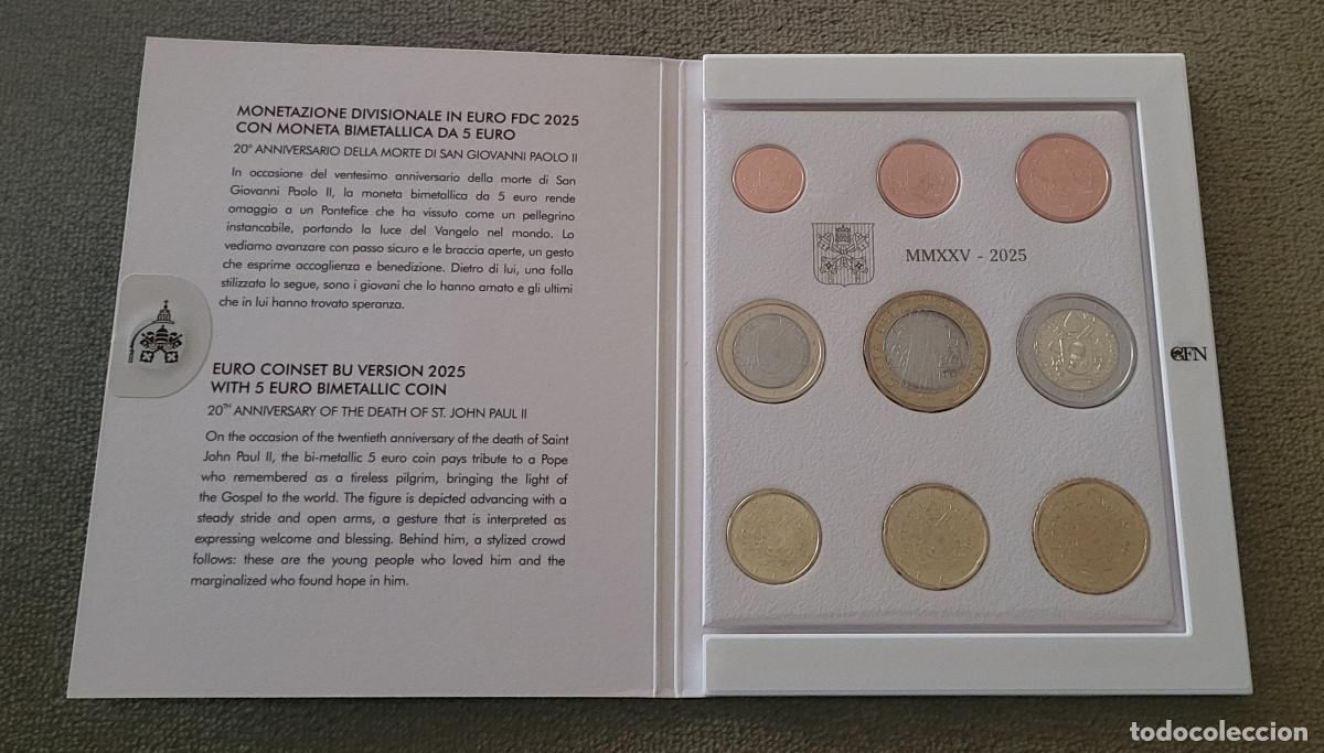 Monedas antiguas de Europa: CARTERA 9 VALORES 1 CENTIMO A 2 EUROS VATICANO 2025 + 5 EUROS JUAN PABLO II