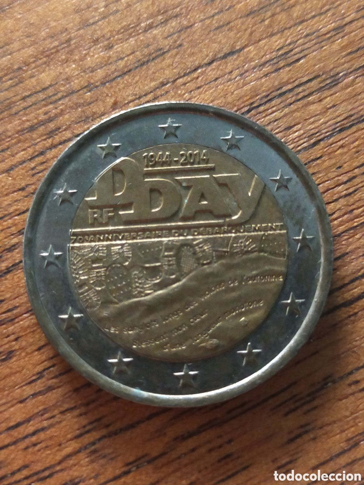 Moedas antigas da Europa: moneda conmemorativa de 2 euros de Francia del a&ntilde;o 2014, dedicada al 70 aniversario del desembar