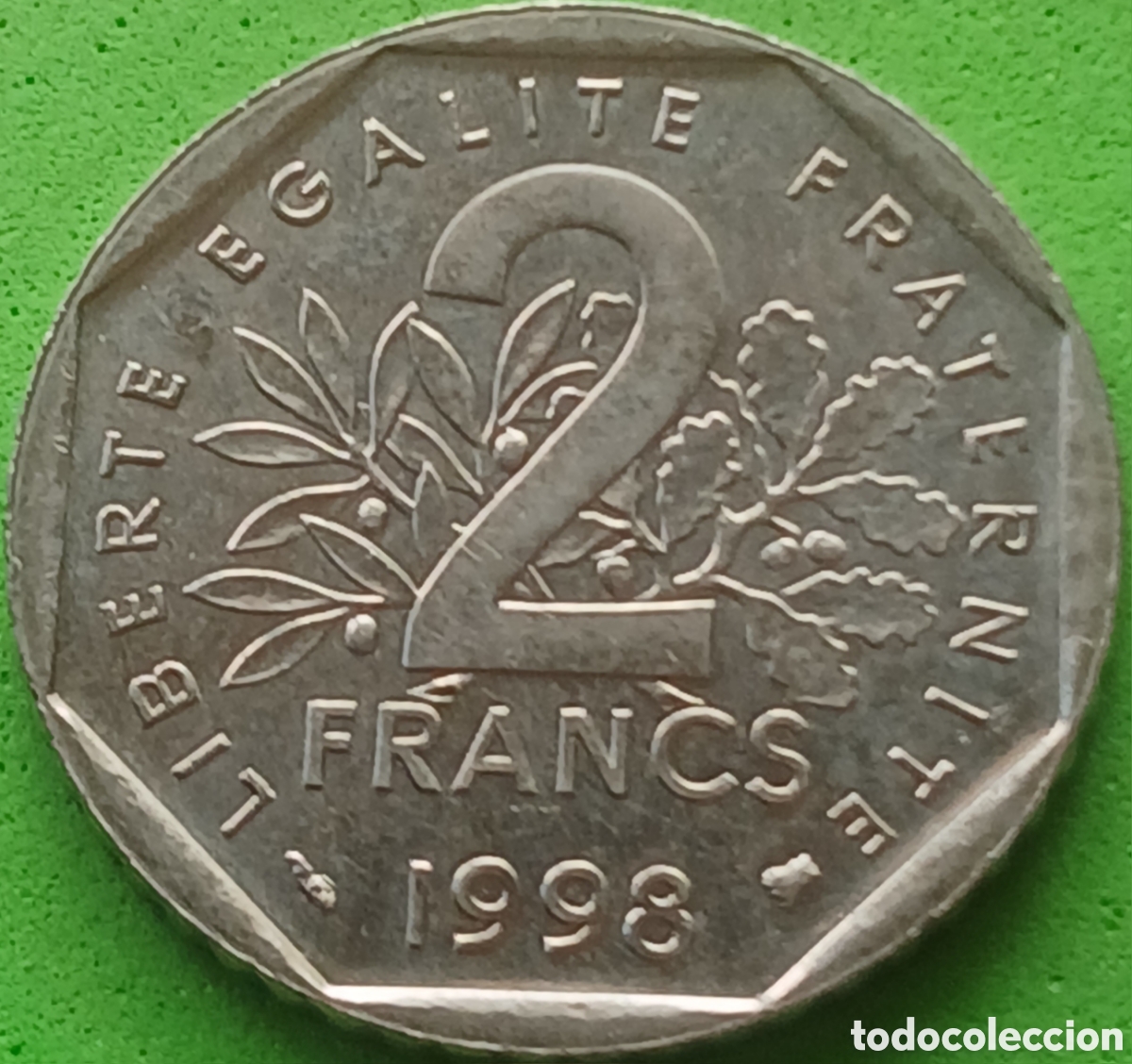 Monedas antiguas de Europa: Francia 2 francos 1998 km#942.1 canto estriado
