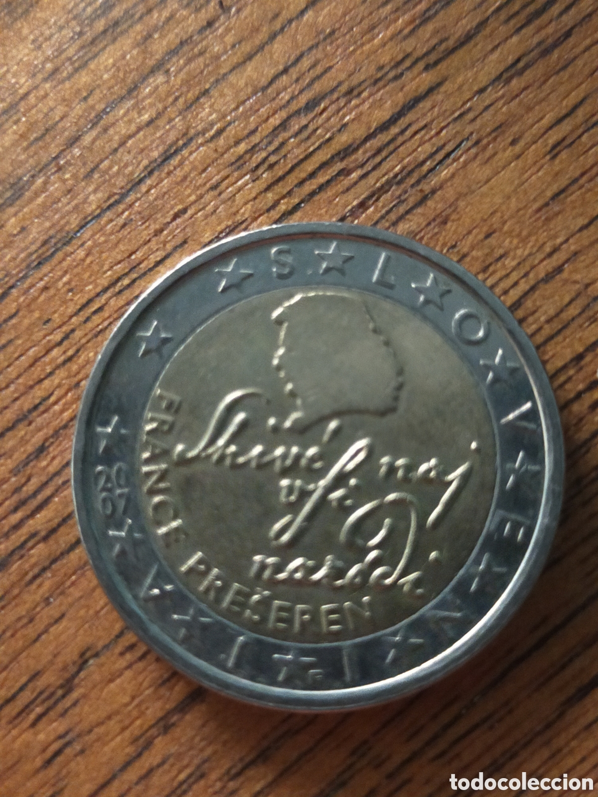 Moedas antigas da Europa: moneda conmemorativa de 2 euros de Eslovenia del a&ntilde;o 2007 dedicada al poeta France Pre&scaron;eren.