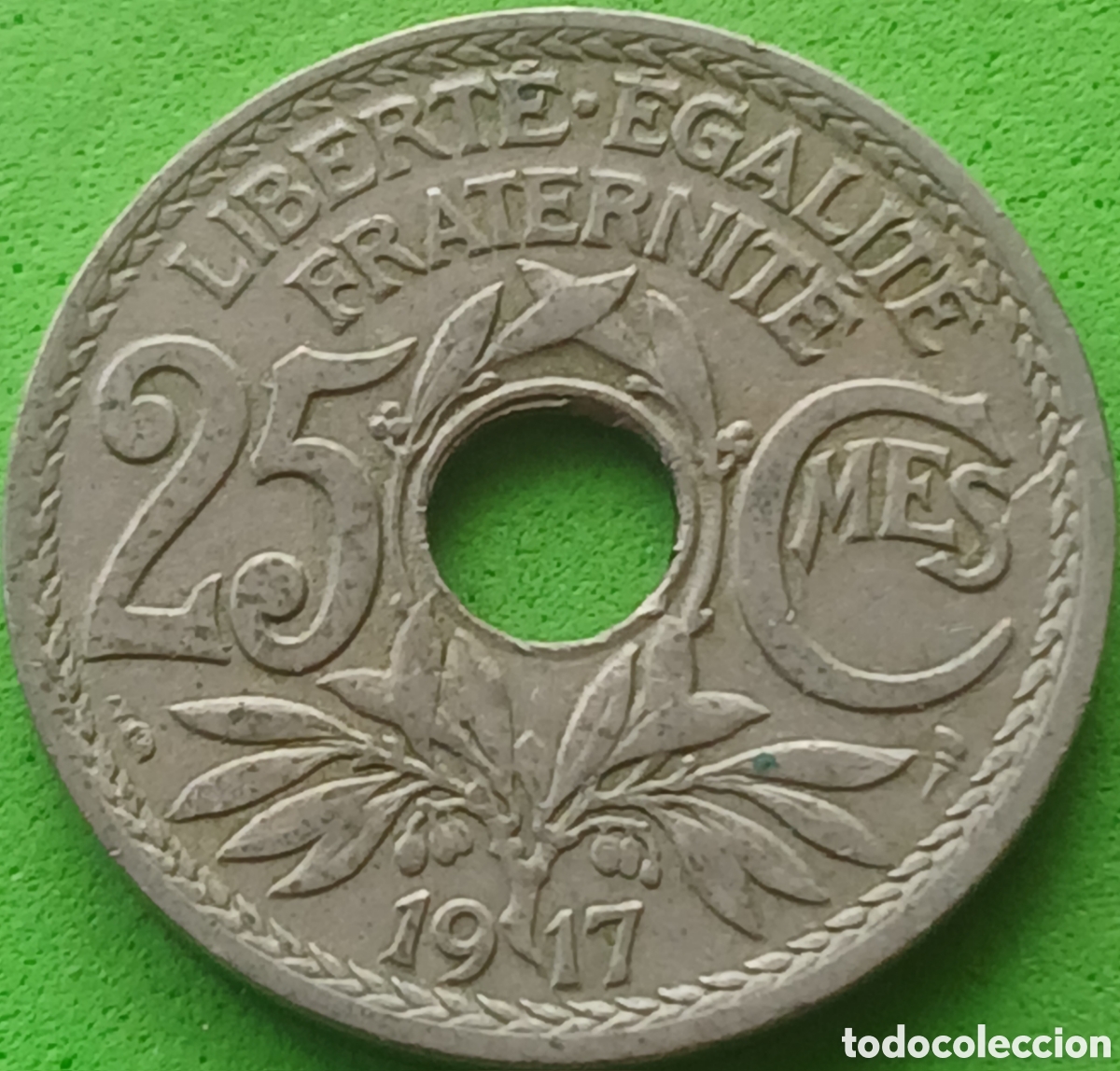 Monnaies anciennes de Europe: Francia 25 c&eacute;ntimos 1917 km#867a sin subrayado debajo del &rdquo;MES&rdquo;