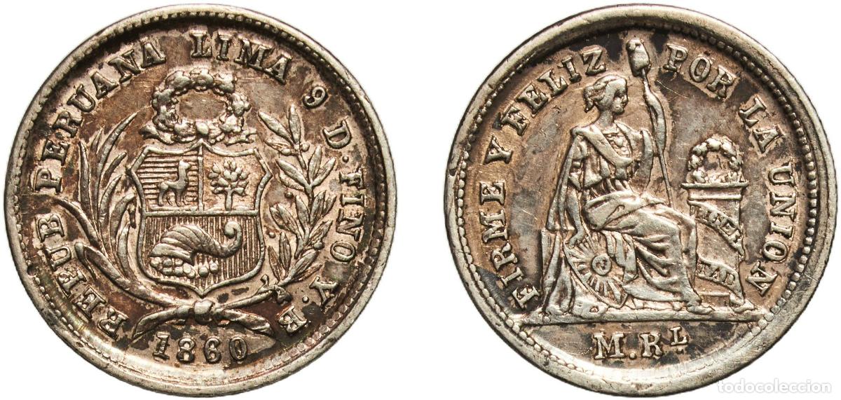 Monedas antiguas de Europa: Peru Republic 1860 LIMA YB &frac12; Real (Transitional Coinage) Silver (.900) 1.26g AU KM 180