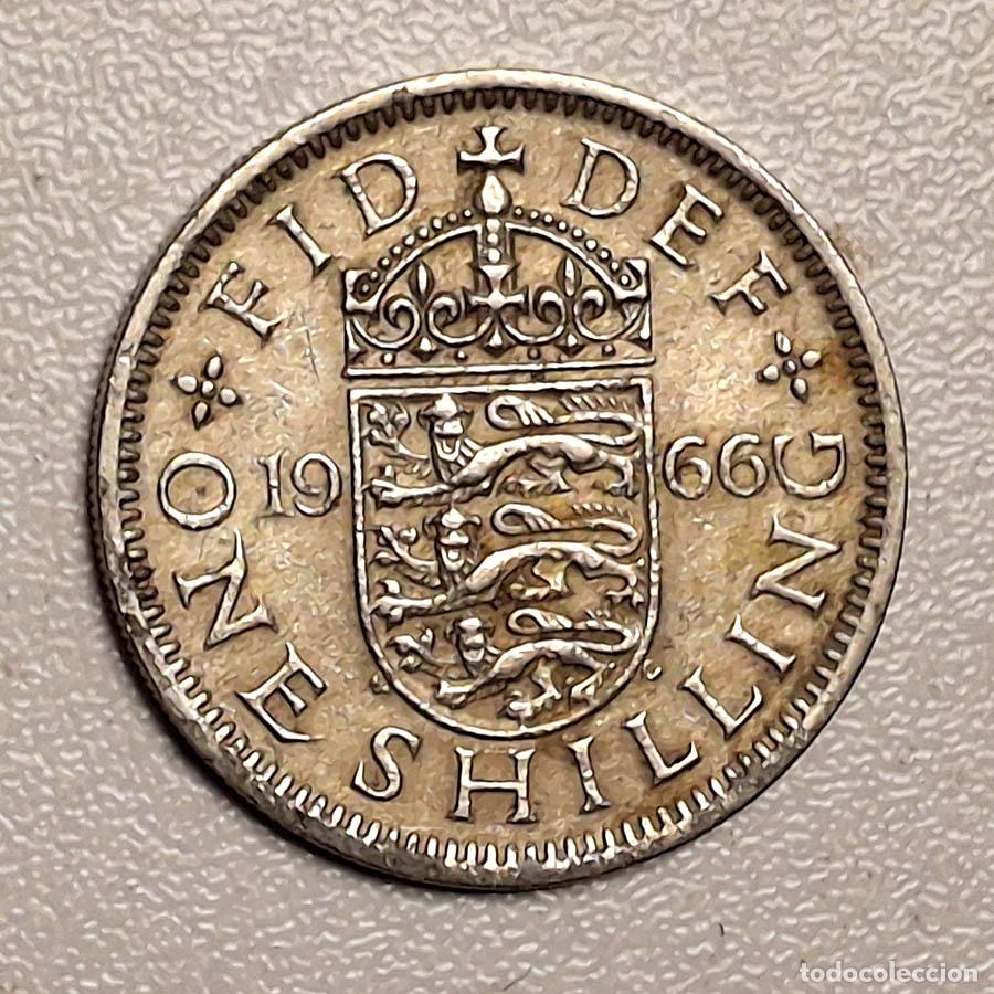 Monedas antiguas de Europa: 1966, 1 Chel&iacute;n, 1 Shilling, Reino Unido