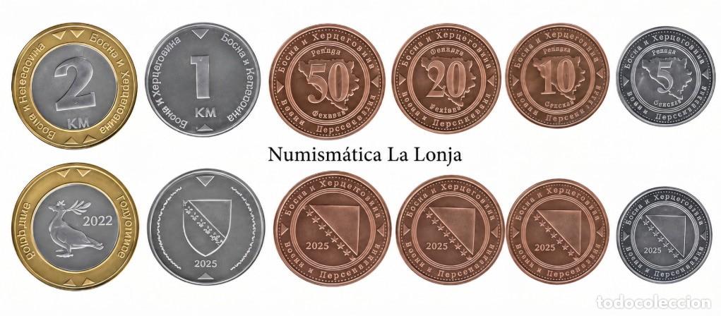 Moedas antigas da Europa: Bosnia Herzegovina Set 6 monedas 5 10 20 50 Feninga 1 2 Konvertible Maraka 2022-2025 Km 115-121 Unc