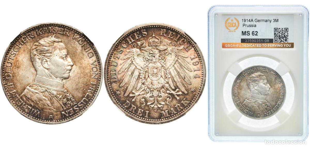 Monedas antiguas de Europa: Germany Kingdom of Prussia Second Empire 1914 A 3 Mark - Wilhelm II Silver (.900) Berlin Mint (2022