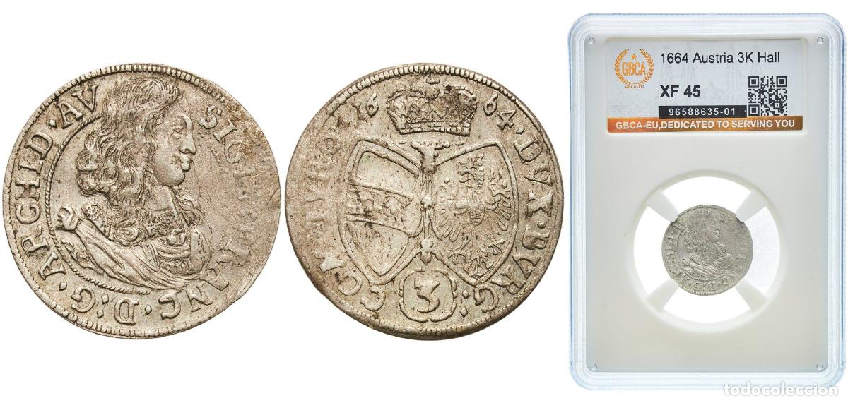 Monedas antiguas de Europa: Austria County of Tyrol Australian States 1664 3 Kreuzer - Sigismund Franz (Hall) Billon (.414 silv