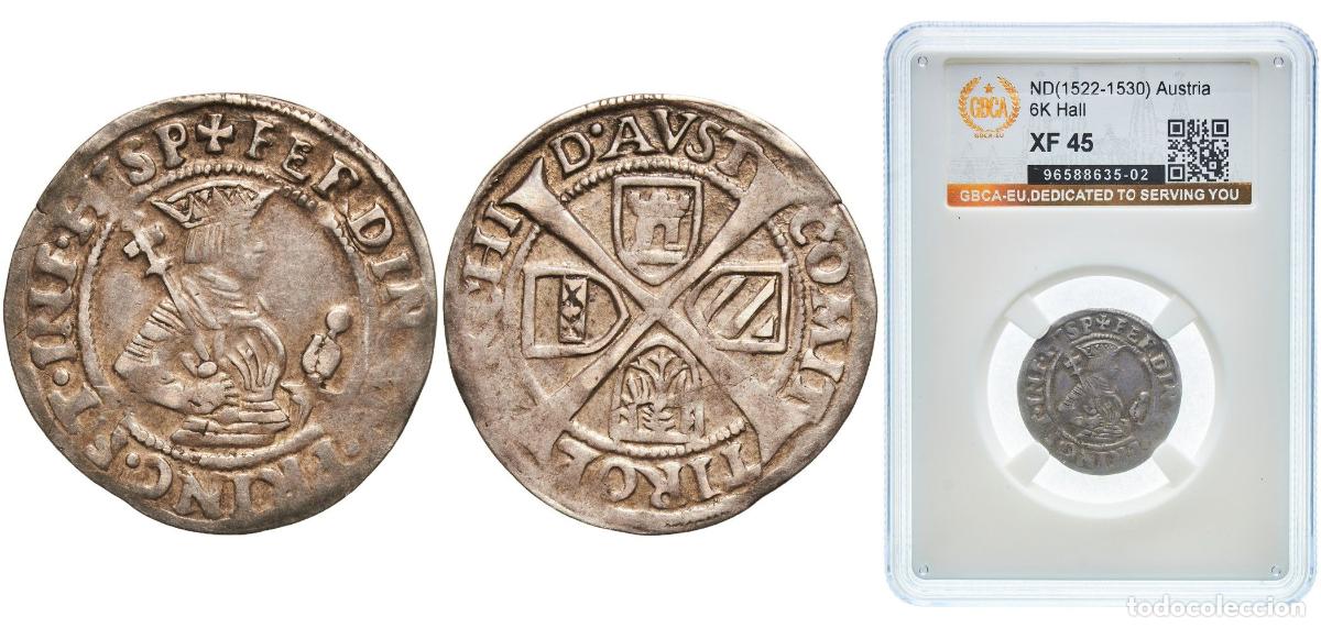 Monedas antiguas de Europa: Austria Empire ND(1522-1530) 6 Kreuzers - Ferdinand I (Hall) Beautiful old cabinet tone Silver (.50