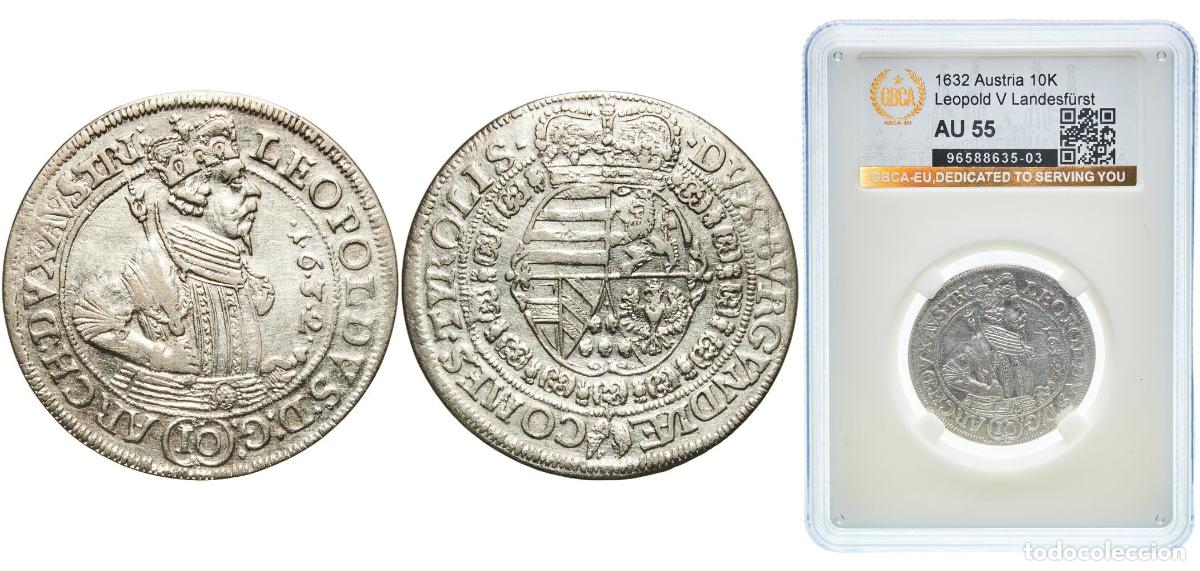 Monedas antiguas de Europa: Austria County of Tyrol Australian States 1632 10 Kreuzer - Leopold V Landesf&uuml;rst Silver (.500) Hal