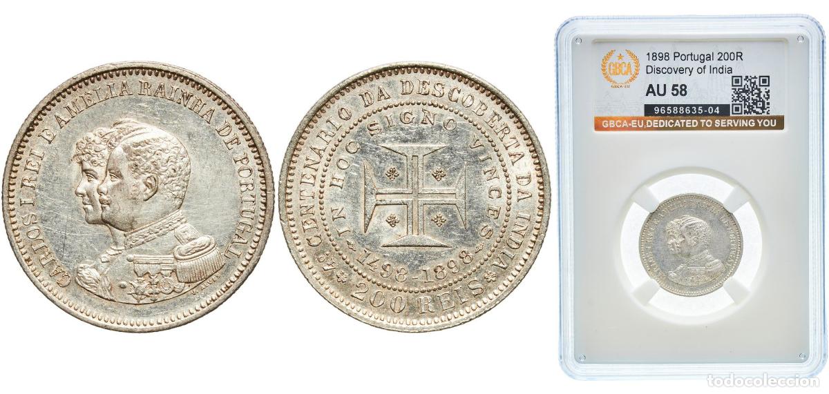 Monedas antiguas de Europa: Portugal Kingdom 1898 200 R&eacute;is - Carlos I (Discovery of India) Silver (.9166) Lisbon Mint (250000)