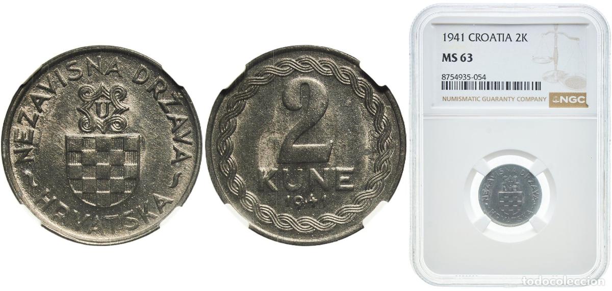 Monedas antiguas de Europa: Croatia Republic 1941 2 Kune Zinc Zagreb / Z&aacute;gr&aacute;b (1750000) 2.25g NGC MS 63 KM 2 Sch&ouml;n 3