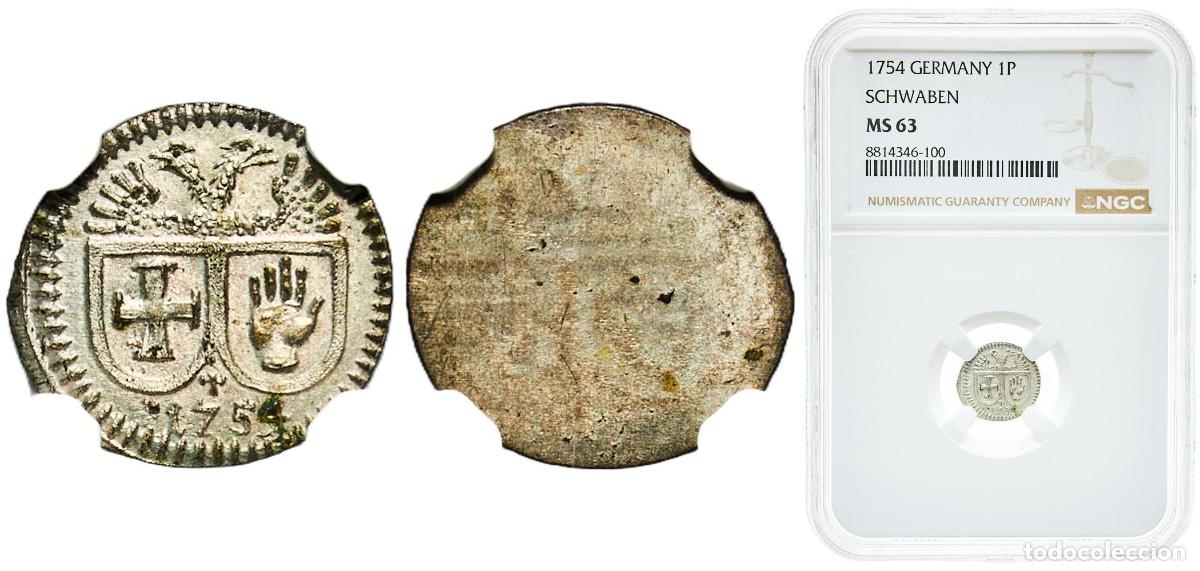 Monedas antiguas de Europa: Germany City of Schw&auml;bisch Hall Free imperial city of N&uuml;rnberg Holy Roman Empire 1754 1 Pfennig Bil