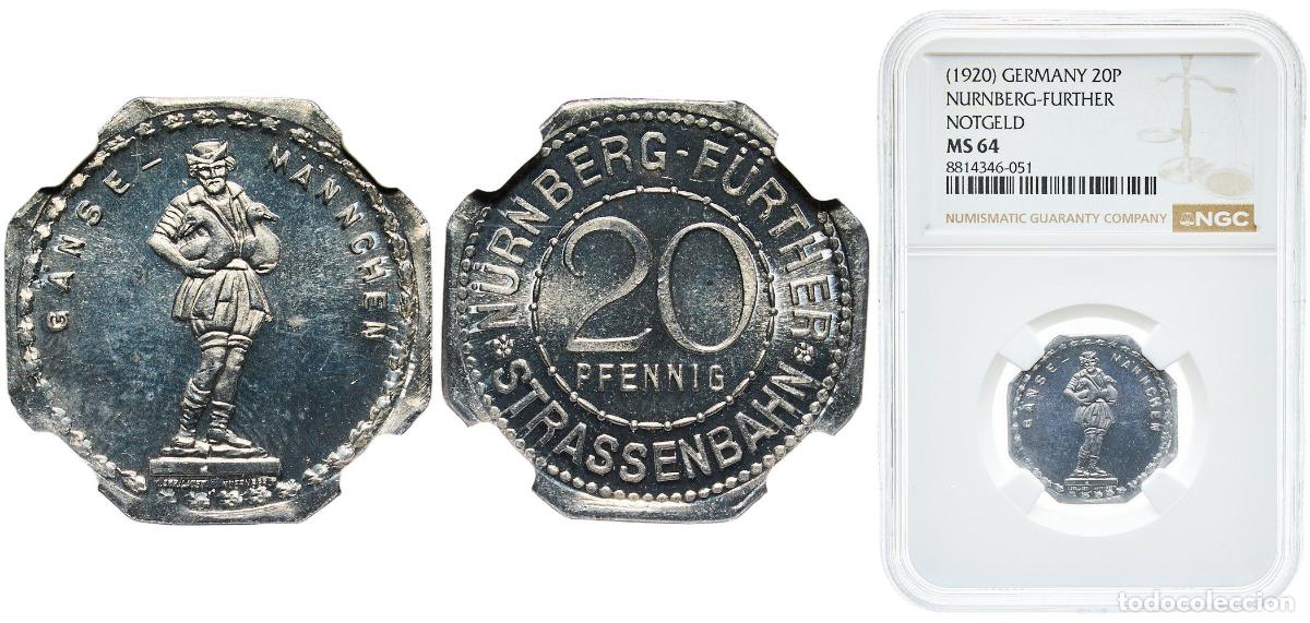 Monedas antiguas de Europa: Germany Cities of Nuremberg and F&uuml;rth ND (1920) 20 Pfennig - G&auml;nse M&auml;nnchen (N&uuml;rnberg-F&uuml;rth) Alumin