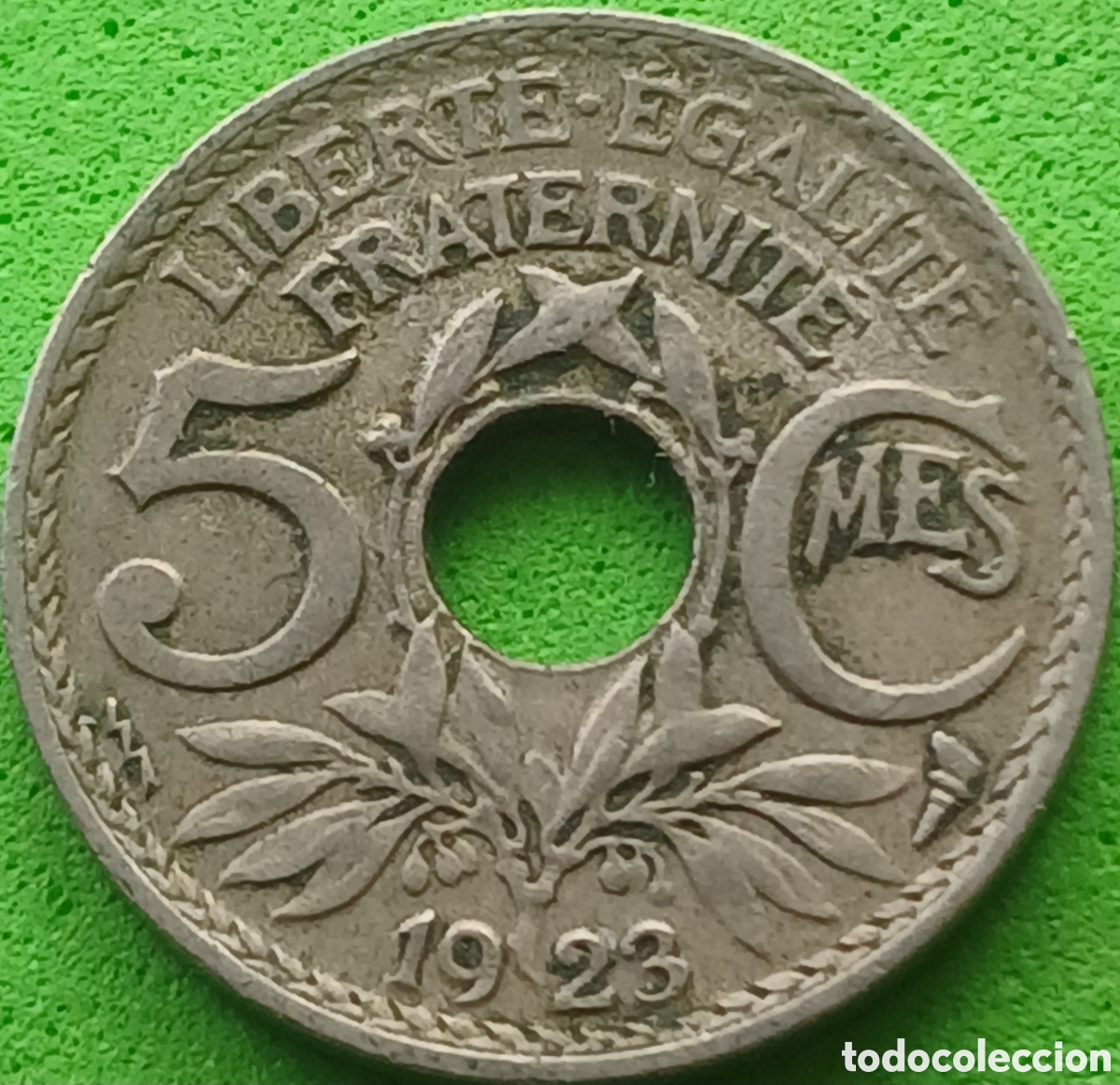 Monedas antiguas de Europa: Francia 5 c&eacute;ntimos 1923 km#875 ceca Poissy ( Relampago)