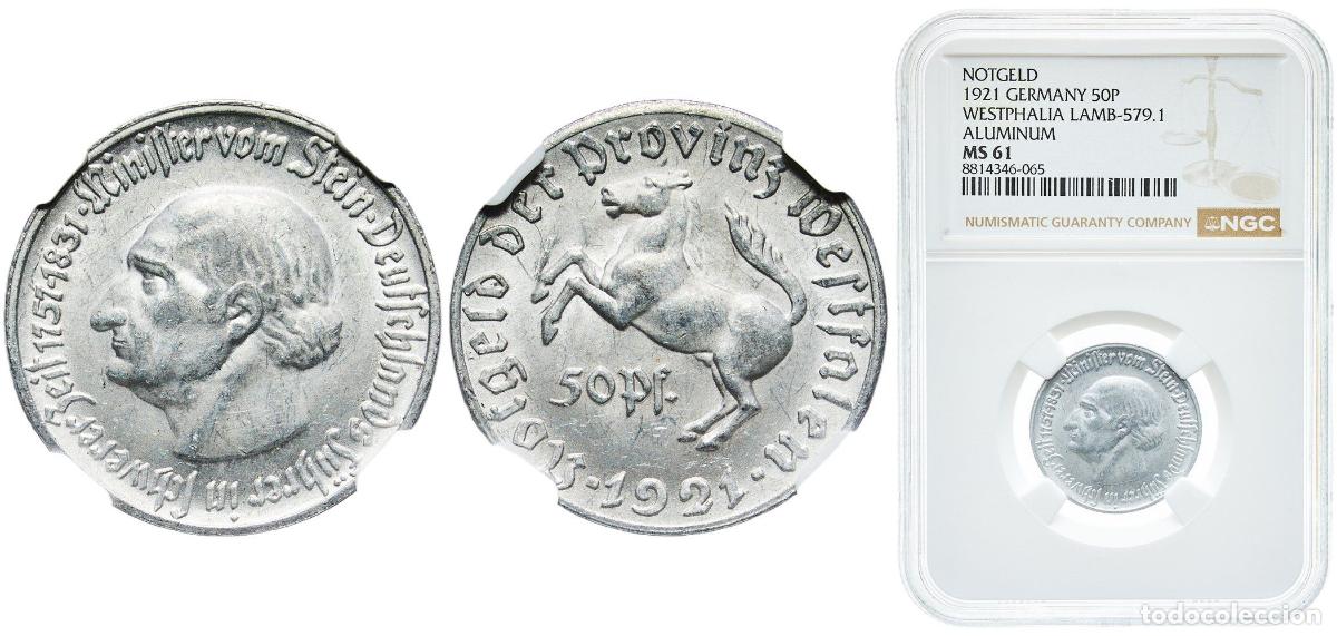 Monedas antiguas de Europa: Germany Prussian province of Westphalia Weimar Republic 1921 50 Pfennig - Westfalen (Freiherr vom S