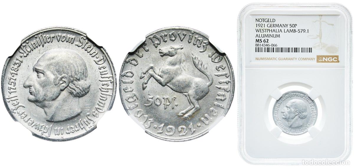 Monedas antiguas de Europa: Germany Prussian province of Westphalia Weimar Republic 1921 50 Pfennig - Westfalen (Freiherr vom S
