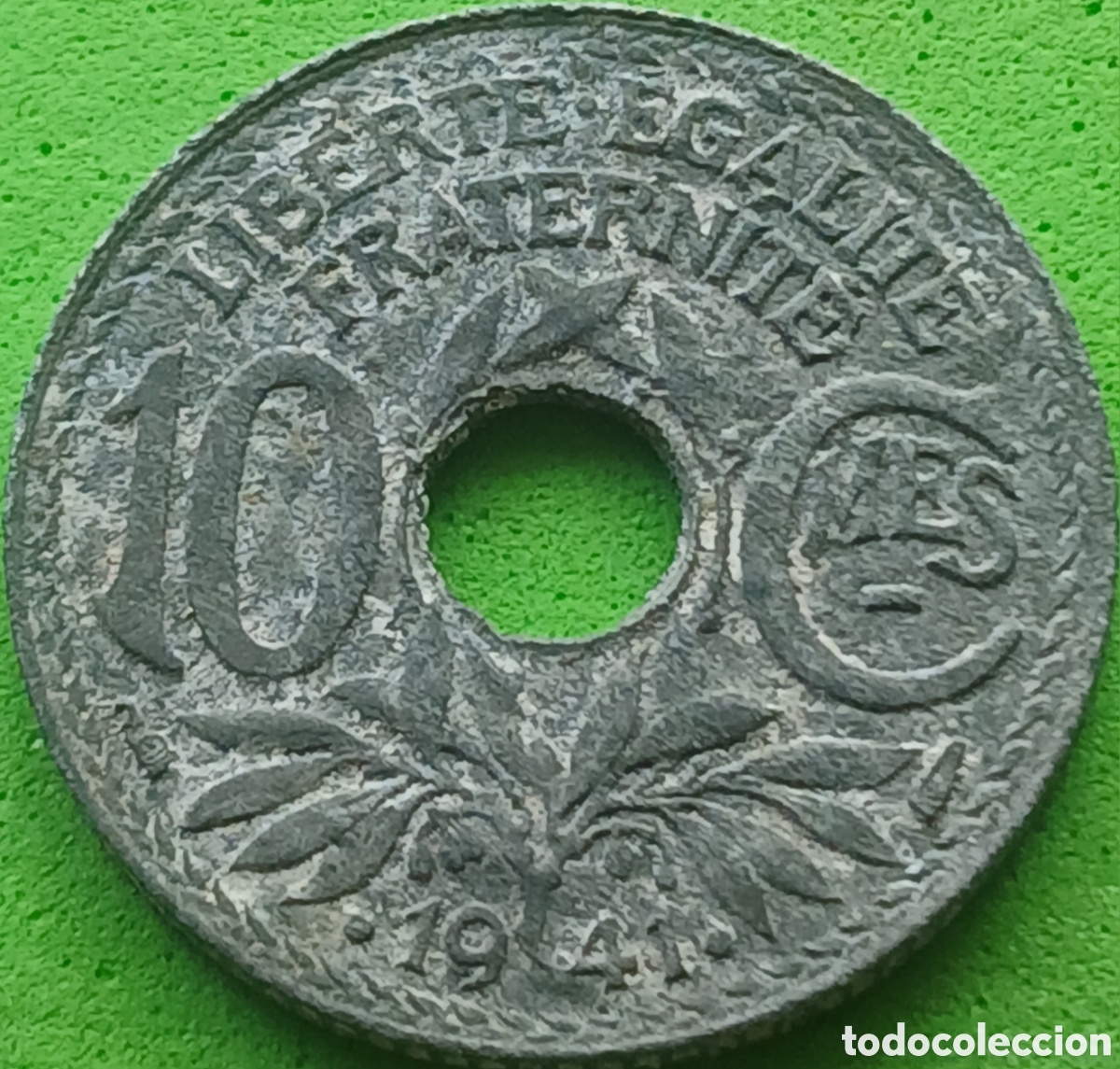 Monedas antiguas de Europa: Francia 10 c&eacute;ntimos 1941 km#895 gui&oacute;n debajo de &rdquo;MES&rdquo;, puntos antes y despu&eacute;s de &rdquo;1941&rdquo;