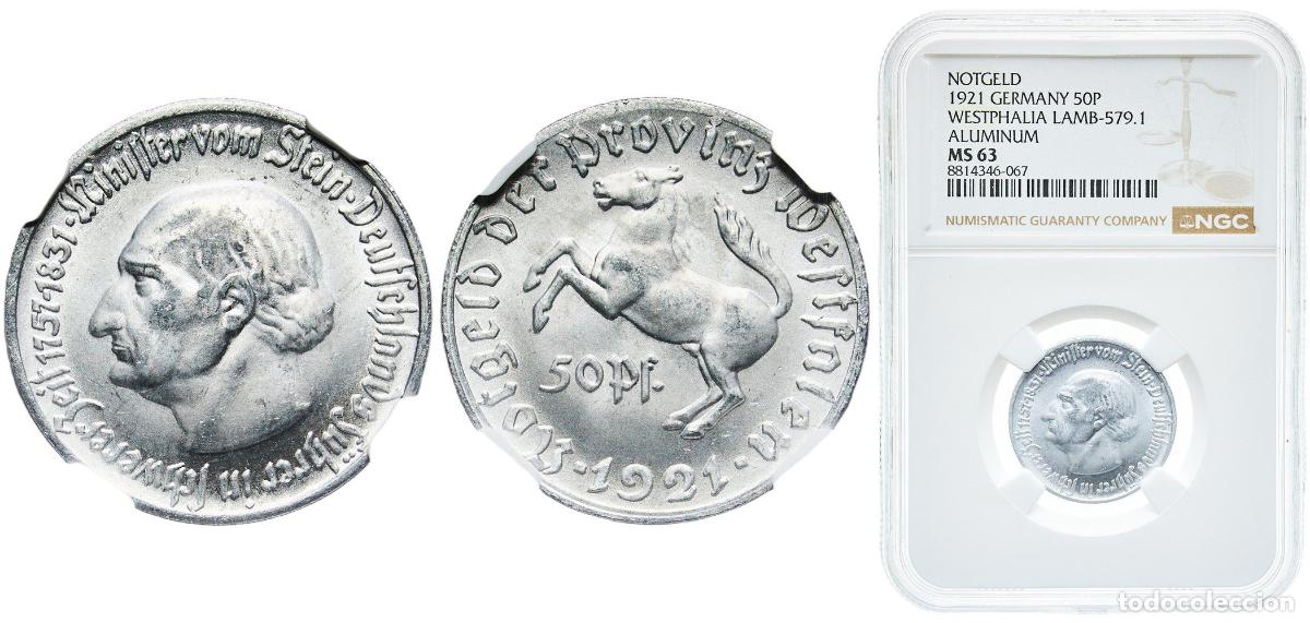 Monedas antiguas de Europa: Germany Prussian province of Westphalia Weimar Republic 1921 50 Pfennig - Westfalen (Freiherr vom S