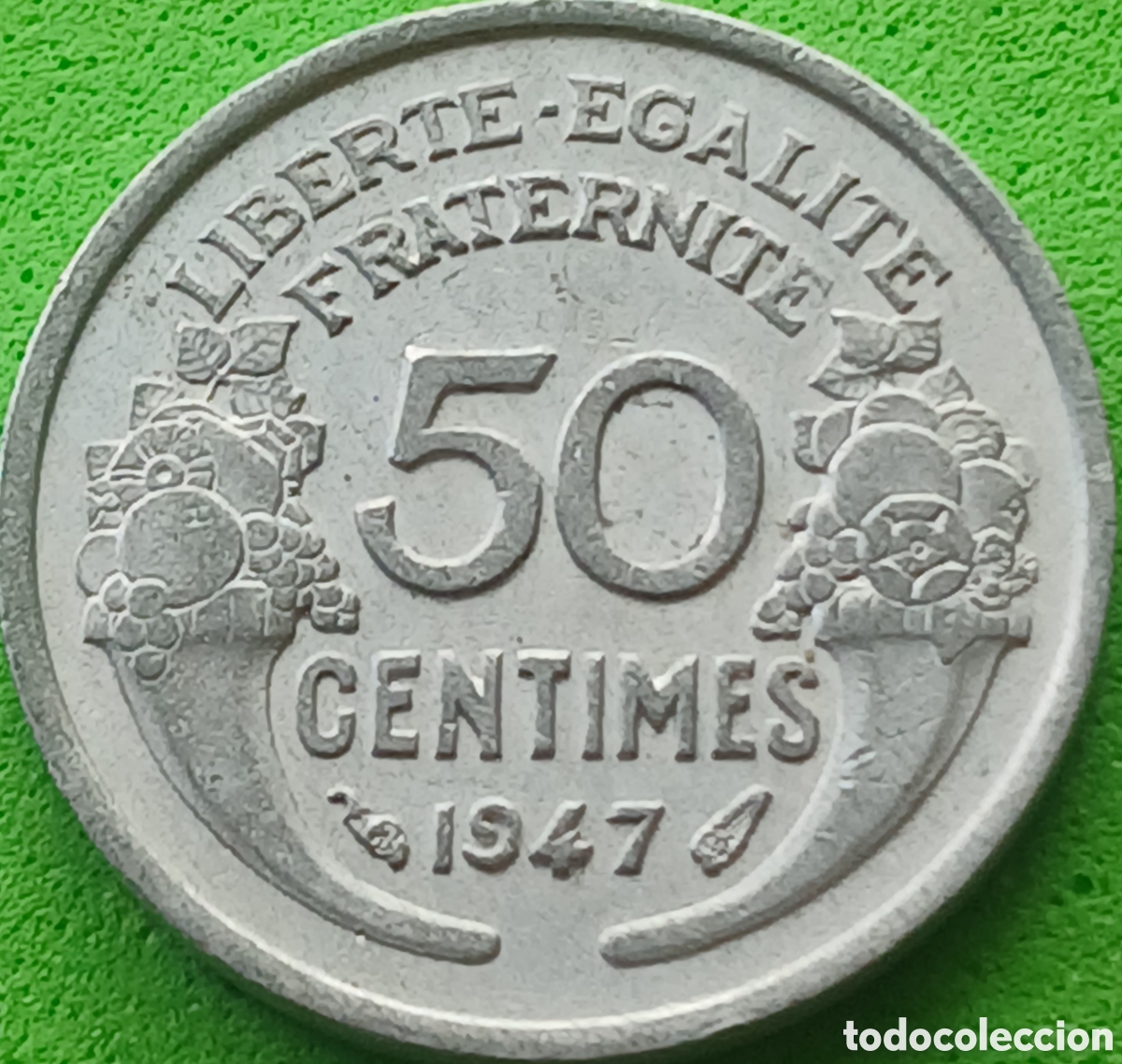 Monedas antiguas de Europa: Francia 50 c&eacute;ntimos 1947 km#894a sin marca de ceca