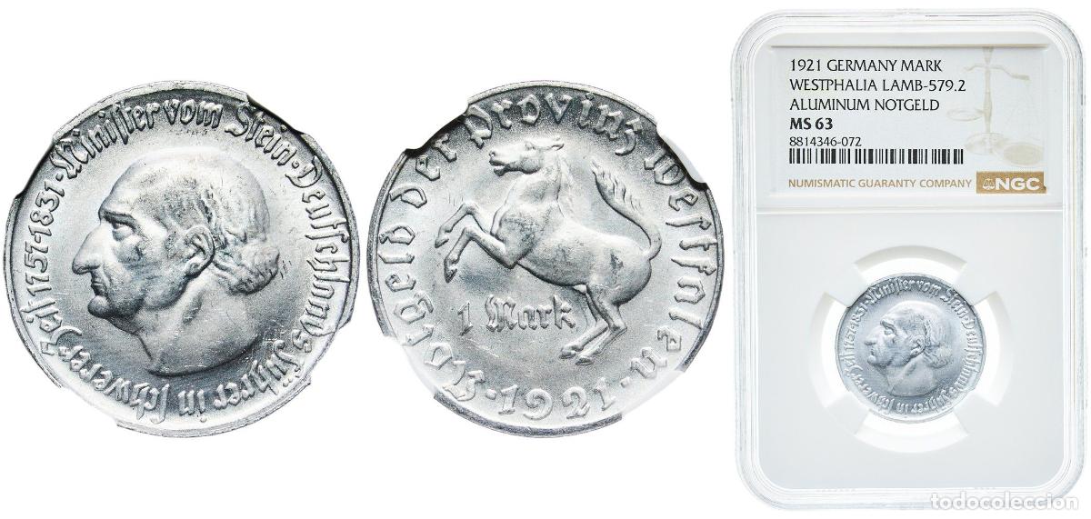 Monedas antiguas de Europa: Germany Prussian province of Westphalia Weimar Republic 1921 1 Mark - Westfalen (Freiherr vom Stein