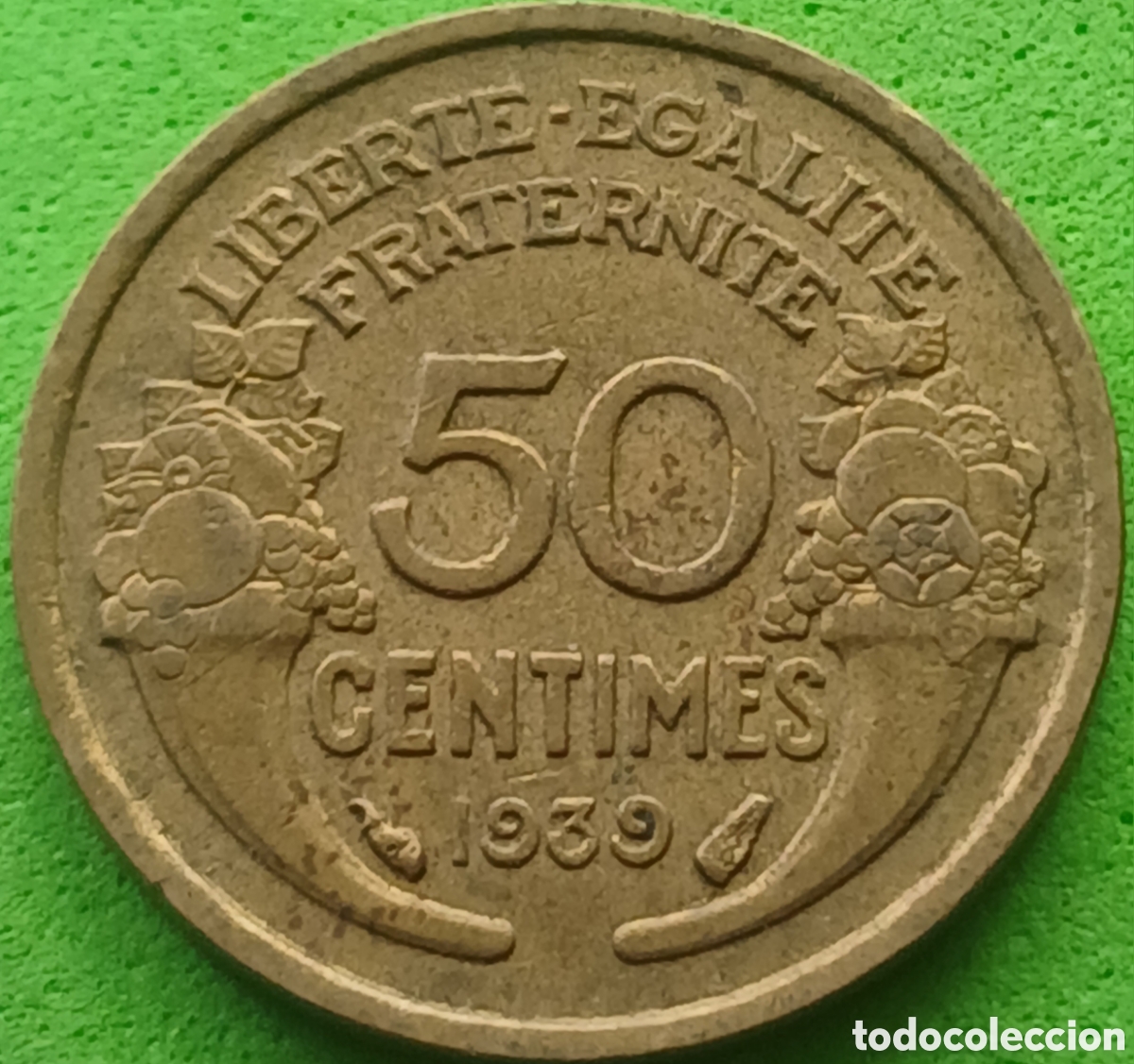 Monedas antiguas de Europa: Francia 50 c&eacute;ntimos 1939 km#894 sin marca de ceca- Paris