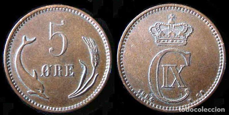 Moedas antigas da Europa: DINAMARCA - 5 ORE - 1884 - E.B.C. - COBRE - REF: KM#794.1