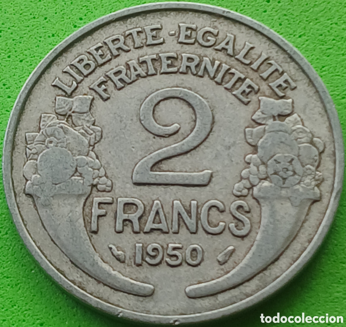 Monedas antiguas de Europa: Francia 2 francos 1950 km#886a sin marca de ceca
