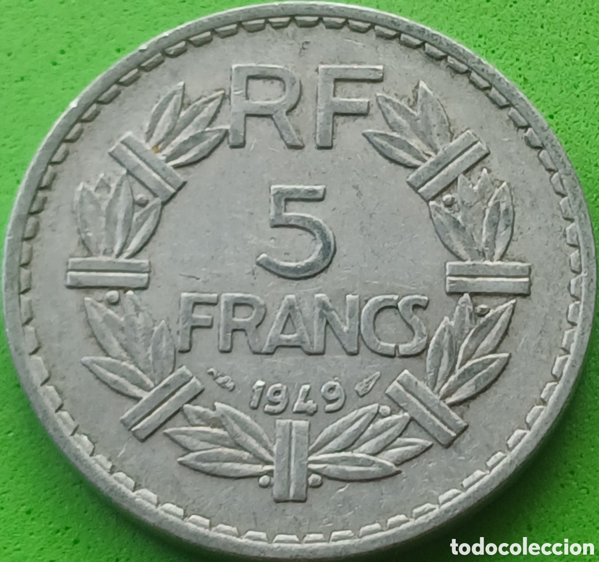 Monedas antiguas de Europa: Francia 5 francos 1949 km#888b sin marca de ceca
