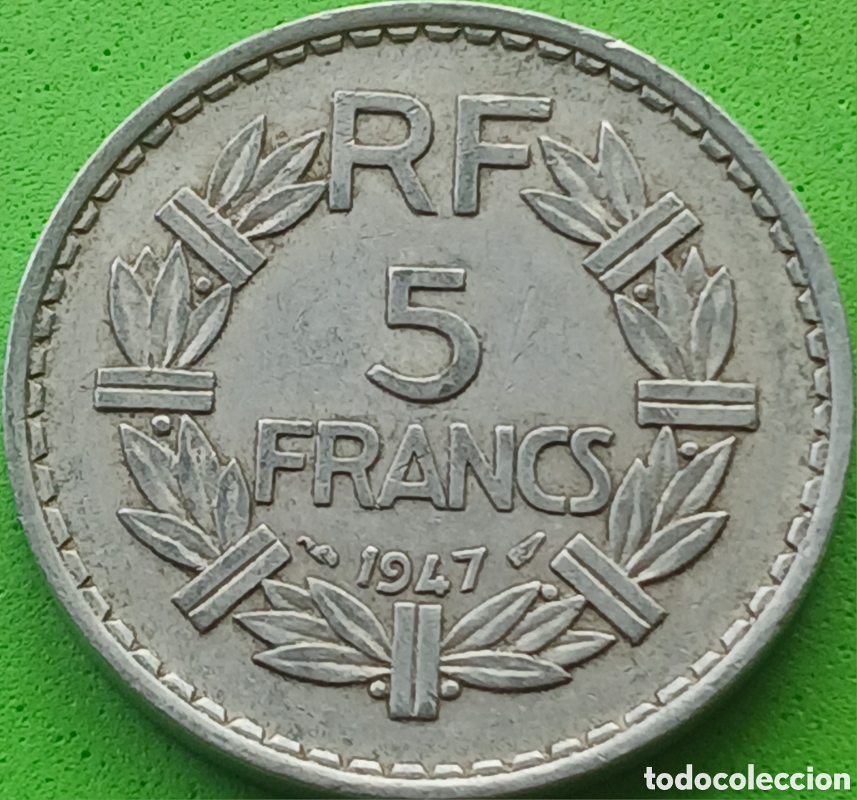 Monedas antiguas de Europa: Francia 5 francos 1947 km#888b sin marca de ceca