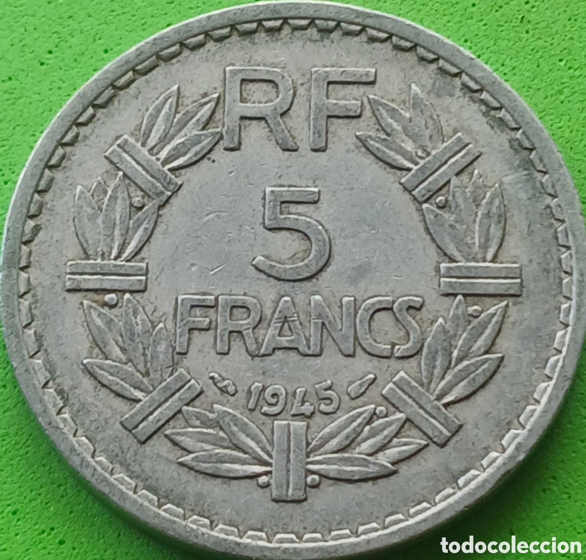 Monedas antiguas de Europa: Francia 5 francos 1945 km#888b sin marca de ceca