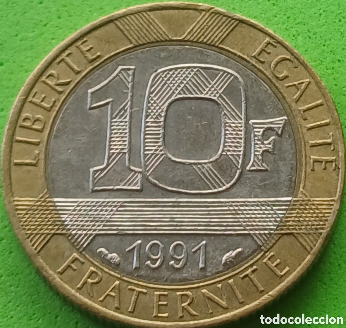 Monedas antiguas de Europa: Francia 10 francos 1991 km#964 alineaci&oacute;n moneda ( 180&deg;)