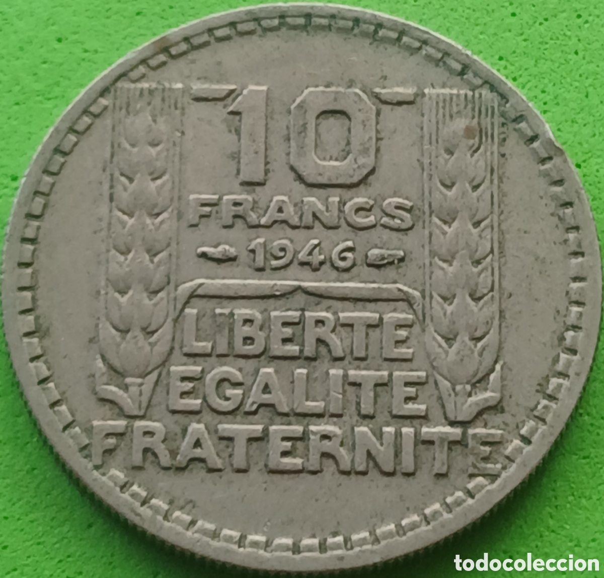 Monedas antiguas de Europa: Francia 10 francos 1946 km#908 sin marca de ceca