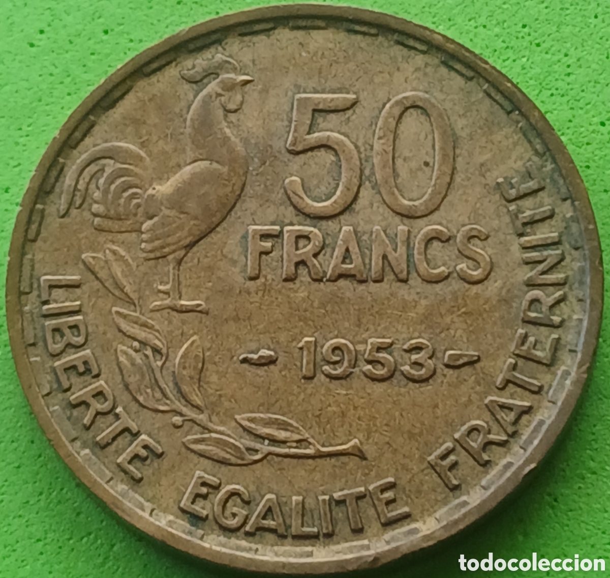 Monedas antiguas de Europa: Francia 50 francos 1953 km#918 sin marca de ceca