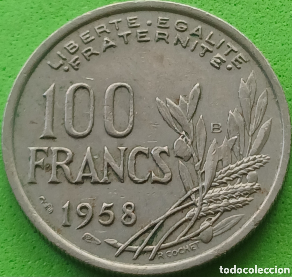 Monedas antiguas de Europa: Francia 100 francos 1958 B Beaumont-le-Roger ESCASA!