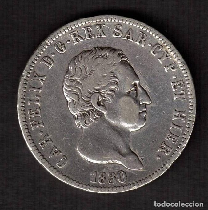 Monedas antiguas de Europa: ITALIA MONEDA 5 LIRAS 1830 CARLOS FELIX REY DE CERDE&Ntilde;A - GENOVA - PLATA