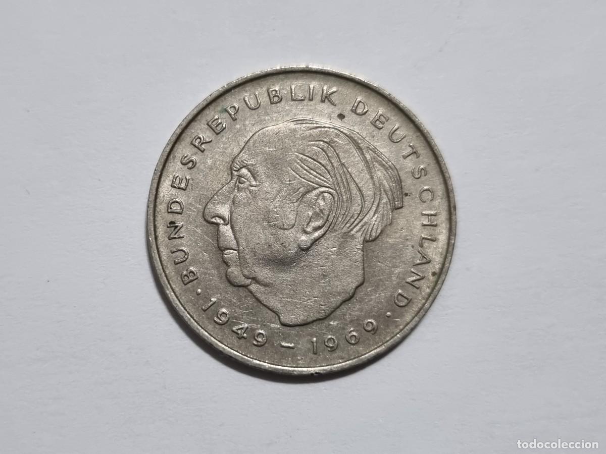 Monedas antiguas de Europa: Moneda Alemana 2 Marcos Alemania 1949-1969 Theodor Heuss 1971-F Coleccionista
