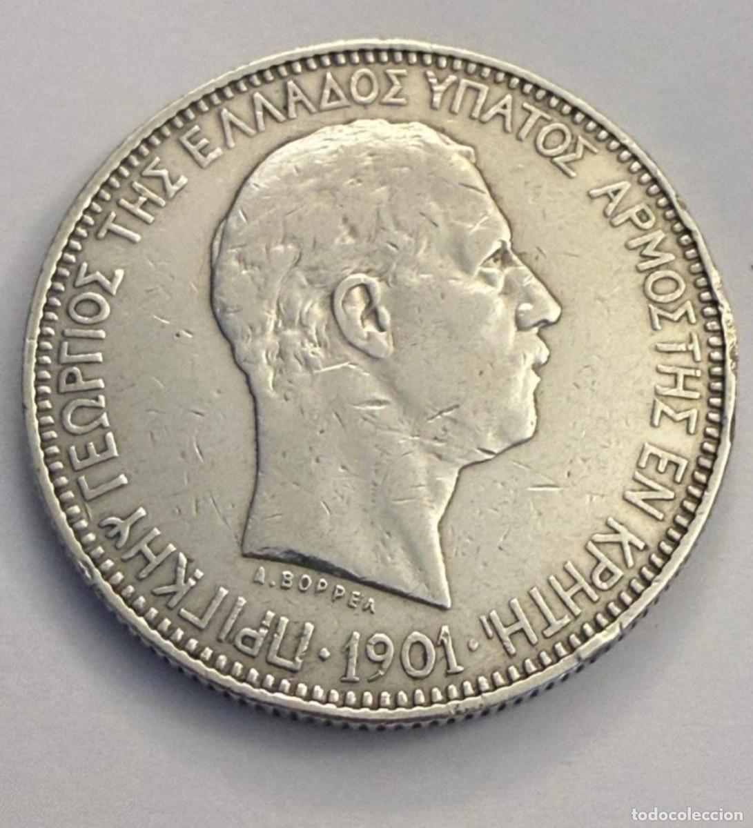 Old Coins of Europe: Moneda Plata 5 Dracmas Creta a&ntilde;o 1901 muy escasa