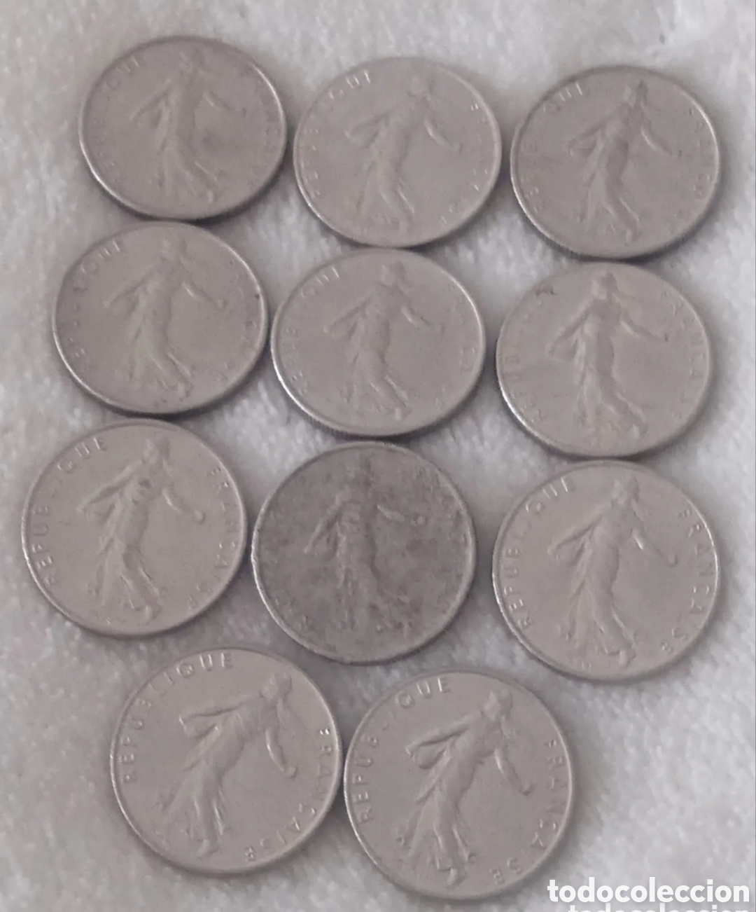 Monedas antiguas de Europa: 11 Monedas de 1/2 Franco de Francia. Ver fotos.