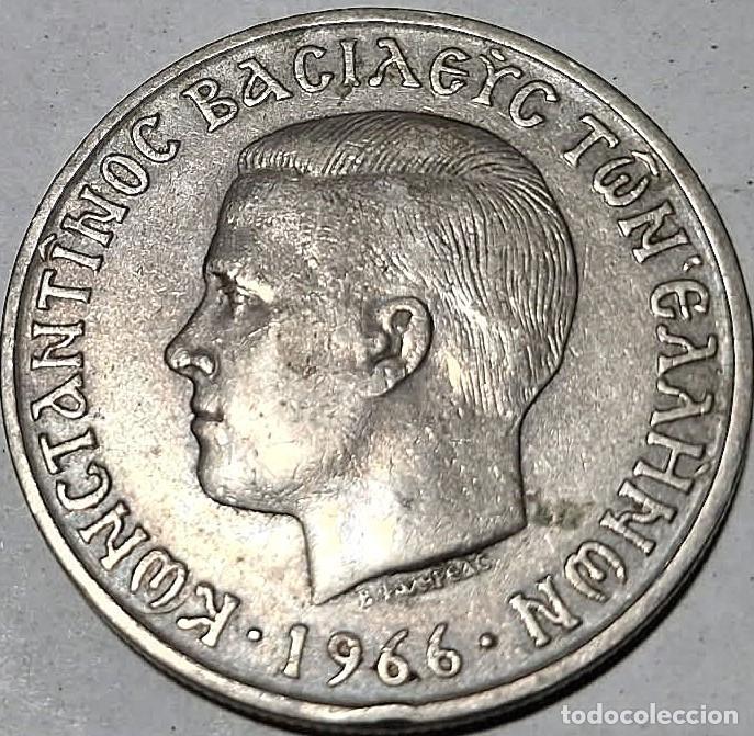 Monedas antiguas de Europa: Grecia, 5 Dracmas 1966 (Constantino II) KM#91./ Usada, muy bonita, la de las fotos.