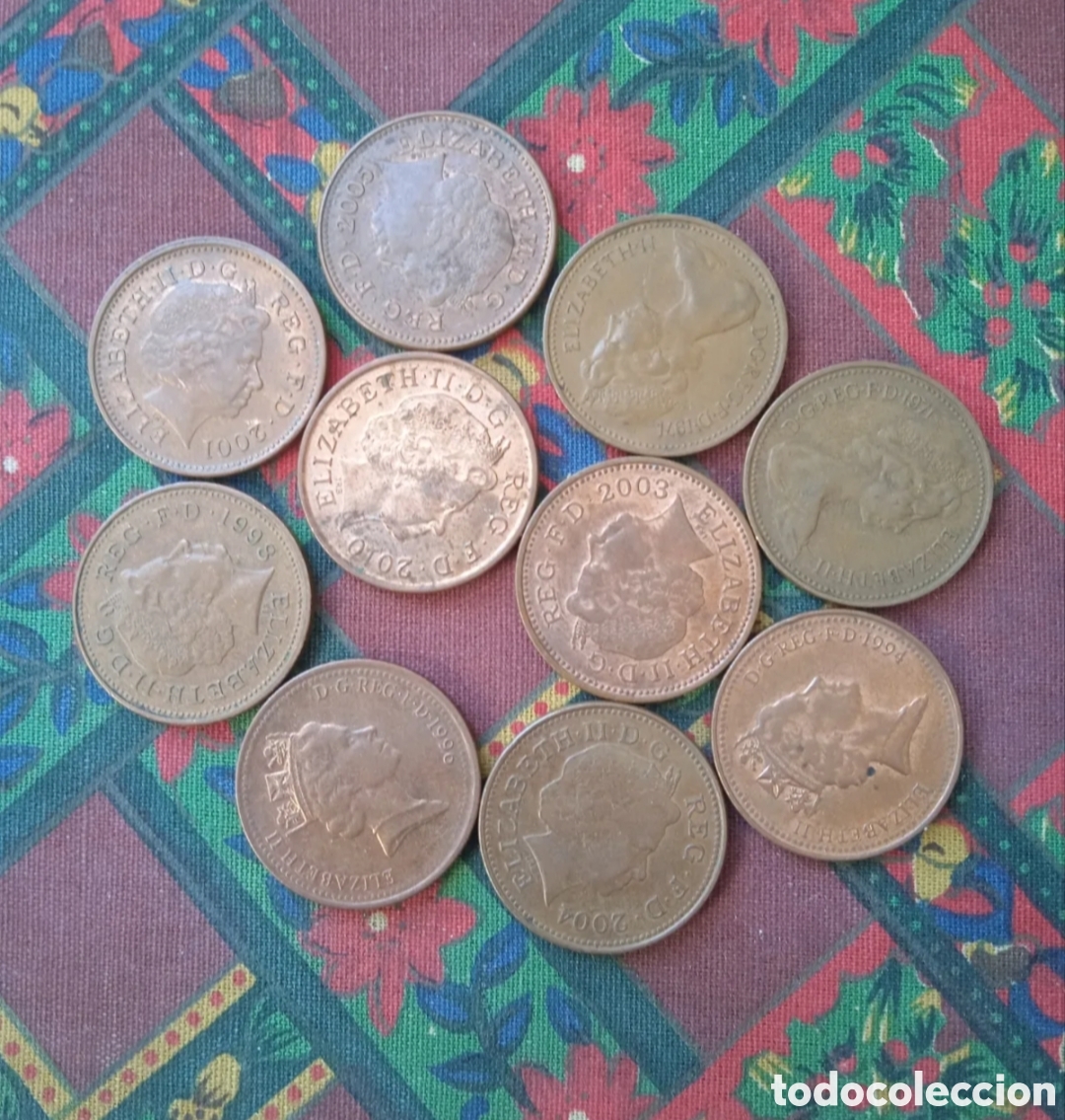 Monete antiche di Europa: 10 Monedas One Penny Reino Unido ver fotos