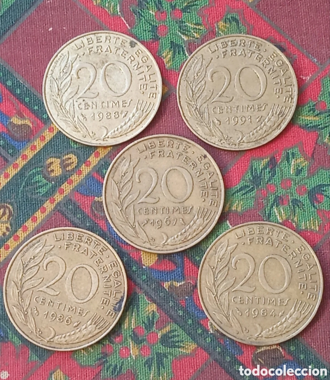 Monedas antiguas de Europa: 5 Monedas de 20 C&eacute;ntimos Francia - Foto 2