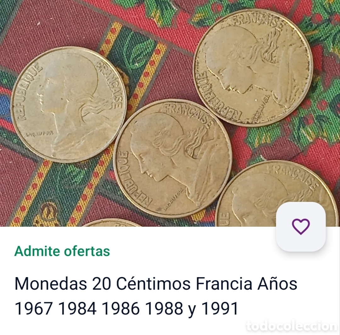 Monedas antiguas de Europa: 5 Monedas de 20 C&eacute;ntimos Francia - Foto 3