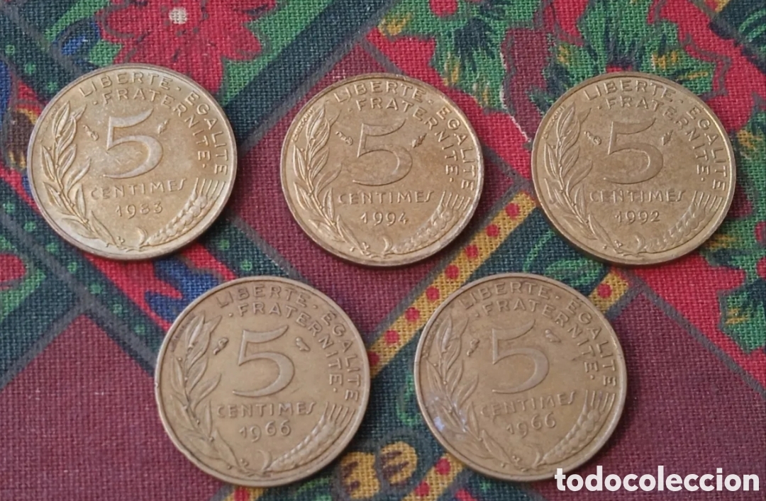 Monedas antiguas de Europa: 5 C&eacute;ntimos de Francia 5 Monedas - Foto 2