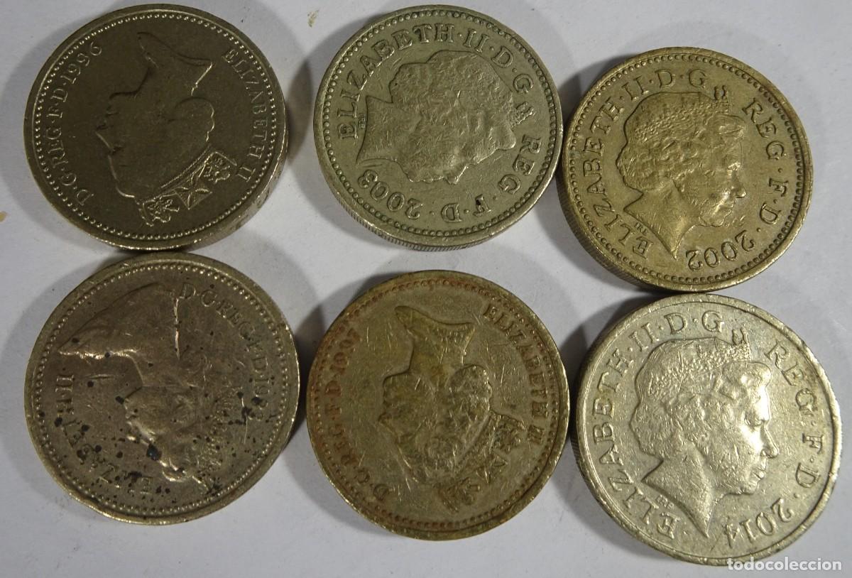 Monete antiche di Europa: LOTE DE 6 MONEDAS ONE POUND , VARIOS A&Ntilde;OS ,VER FOTOS