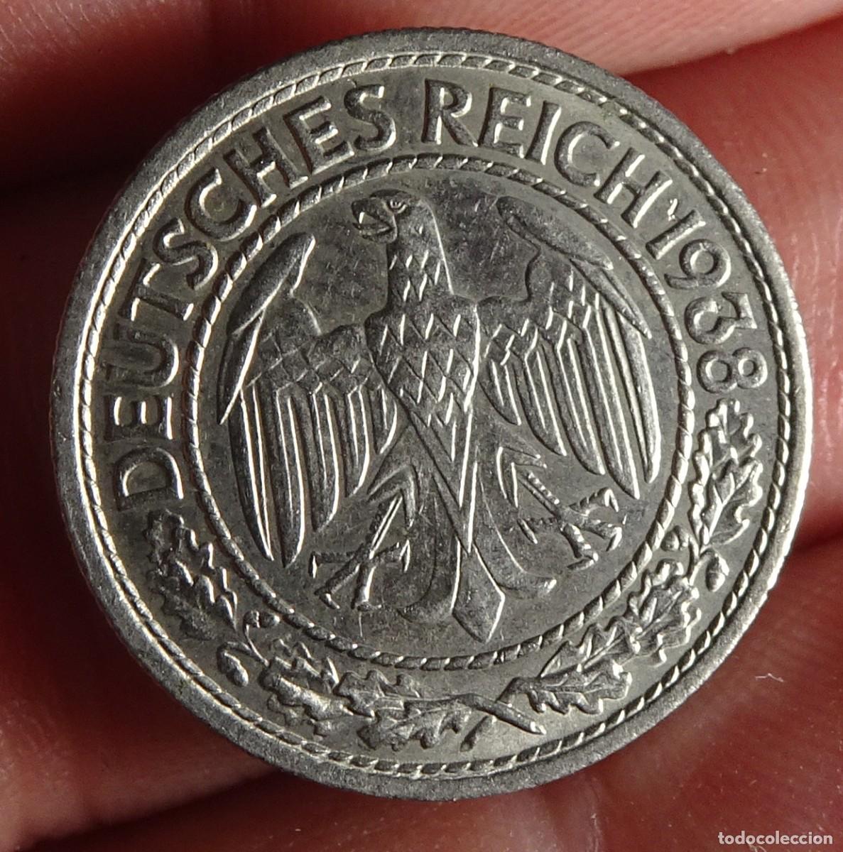 Moedas antigas da Europa: ALEMANIA, MONEDA DE 50 REICHSPFENNIG, 1938 ,VER FOTOS