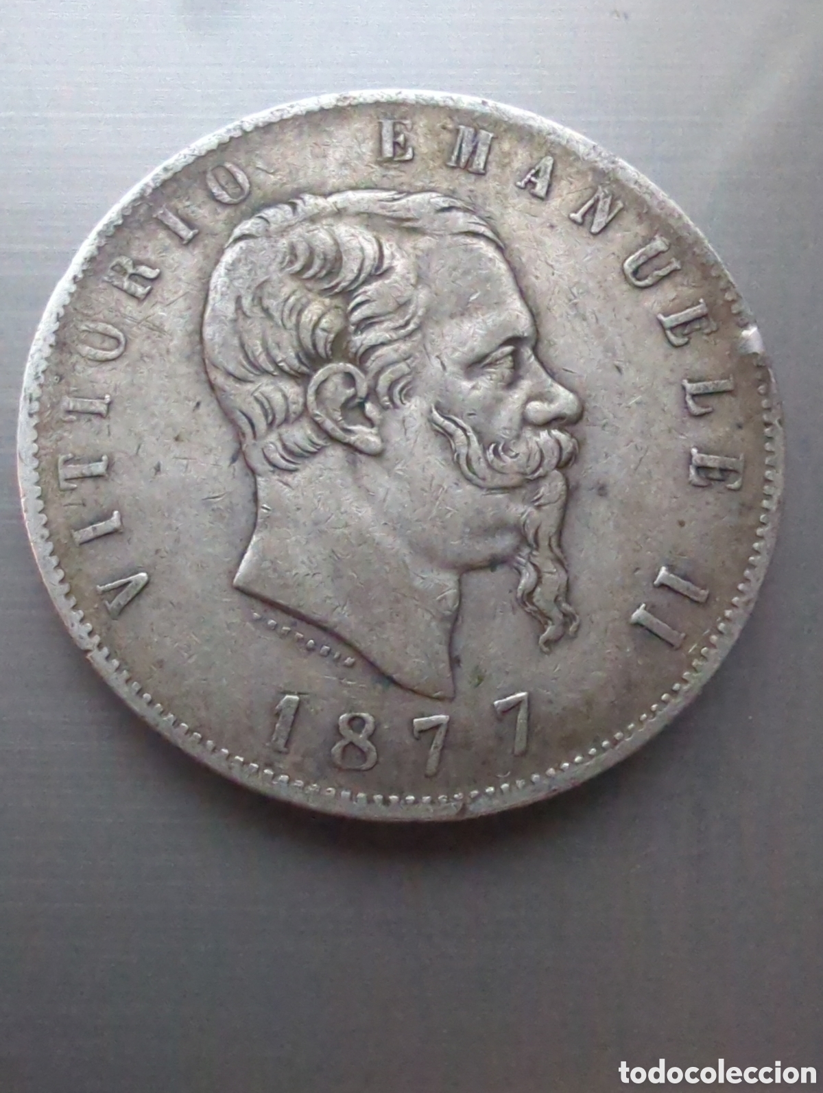 Monete antiche di Europa: Italia 5 liras 1877 plata