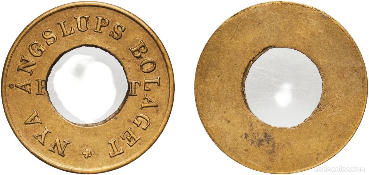 Monedas antiguas de Europa: Sweden Kingdom ND Token - Nya &Aring;ngslups Bolaget Brass 1.43g AU