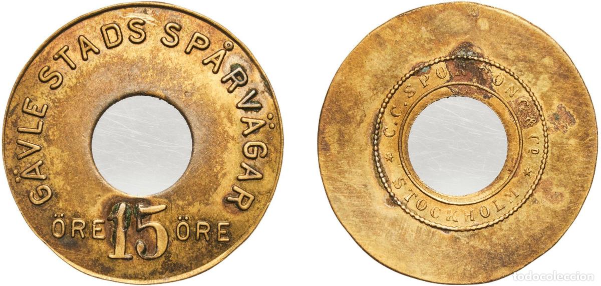 Monedas antiguas de Europa: Sweden Kingdom ND Token - 15 &Ouml;re G&auml;vle Stads Sp&aring;rv&auml;gar Brass 2.47g AU