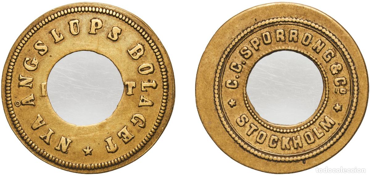 Monedas antiguas de Europa: Sweden Kingdom ND Token - Nya &Aring;ngslups Bolaget Brass 1.65g AU