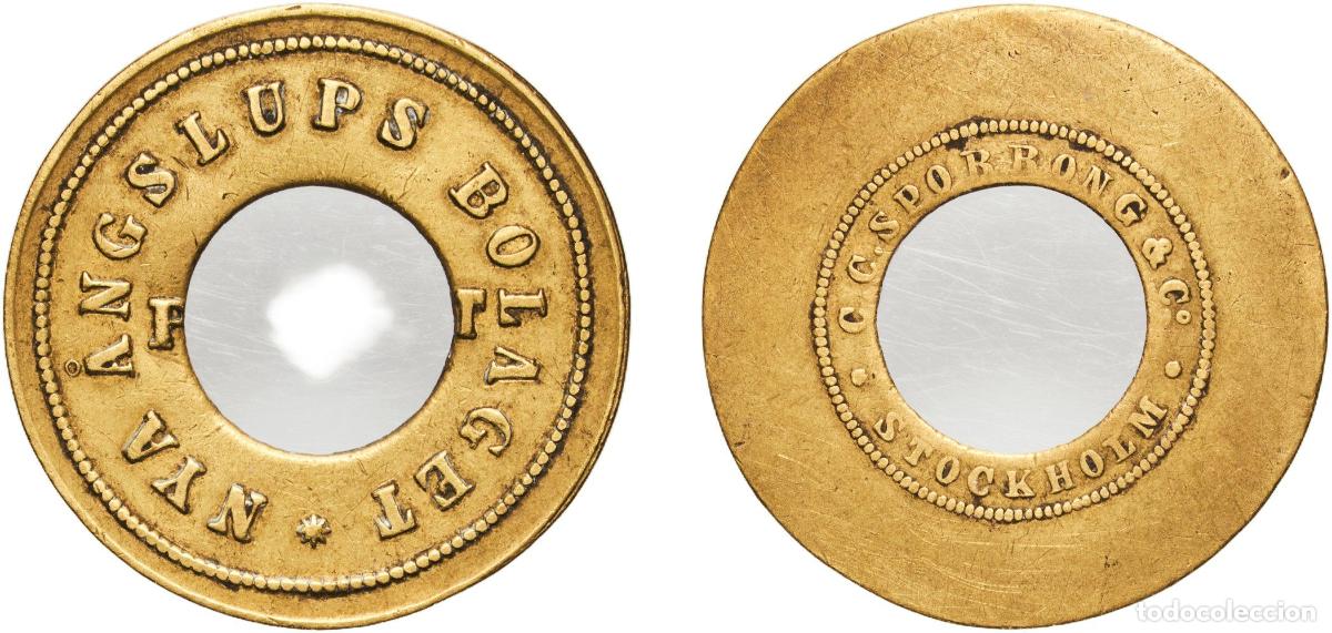 Monedas antiguas de Europa: Sweden Kingdom ND Token - Nya &Aring;ngslups Bolaget Brass 1.84g AU