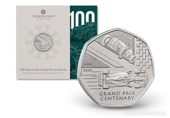 Monedas antiguas de Europa: REINO UNIDO 50 pence 2026 BU - 100 a&ntilde;os del Gran Premio Gran Breta&ntilde;a set oficial